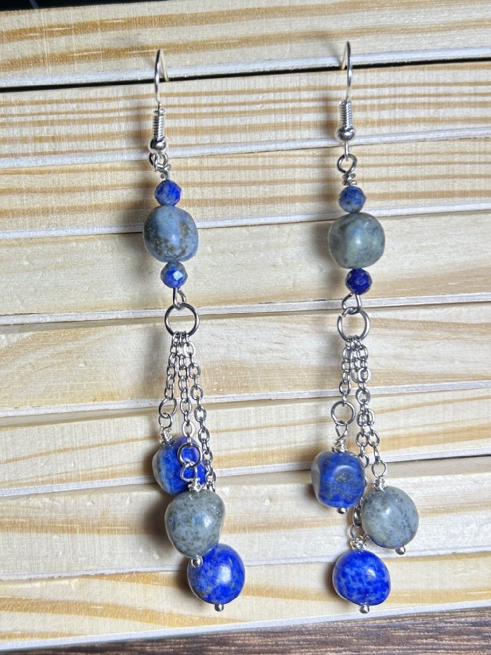 3/$25 Lapis Luzuli Beaded Dangle Earrings